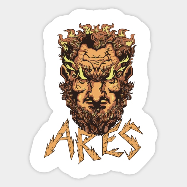 Ares  Head   P R t shirt Sticker by LindenDesigns